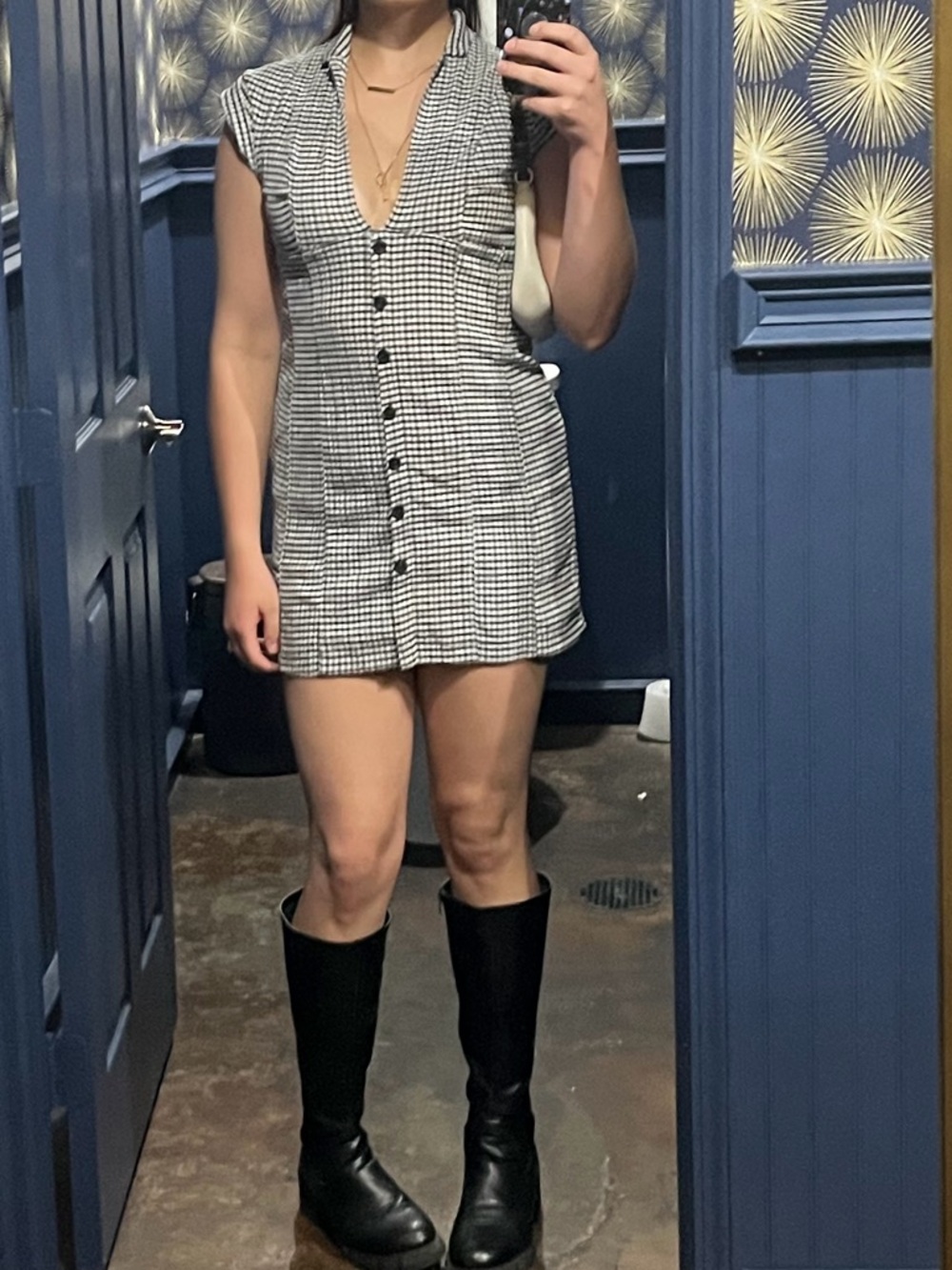 Urban Outfitters Black and White Gingham Button-Front Mini Dress - Picture 3 of 3